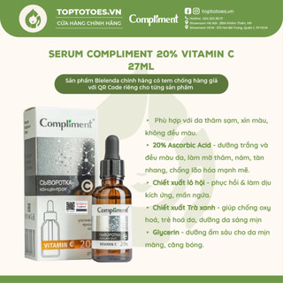 Serum Compliment 20% Vitamin C dưỡng trắng, mờ thâm, căng bóng da 27ml