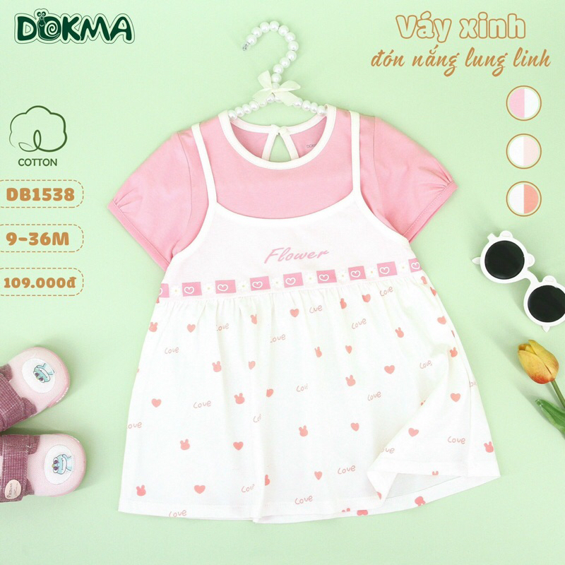 [CHÍNH HÃNG/DOKMA] VÁY KÈM ÁO COTTON CỔ TRÒN NGẮN TAY CHO BÉ GÁI