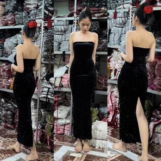 Đầm body ống chấm bi đá