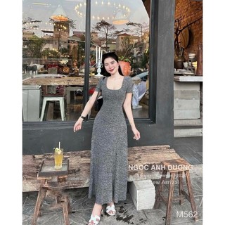 Đầm dáng dài ngắn tay tôn dáng nữ tính. Chất thun tăm co dãn
