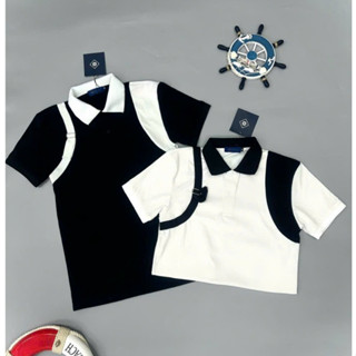 Áo thun nam POLO boy phố thiết kế đai vai vải cotton co giãn form slimfit màu trắng đen-AHFASHION