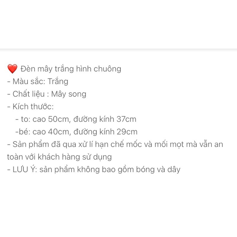 Đèn mây trắng hình chuông trang trí treo đèn