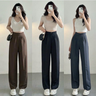 Quần Ống Suông Ống Rộng Nữ TOTOSA 2 Khuy Cạp Cao Tôn Dáng Chất Vải Cao Cấp_TT6