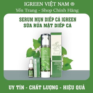 Combo sữa rửa mặt 150ml và serum mụn diếp cá 5ml igreen giảm mụn,thâm,sáng da