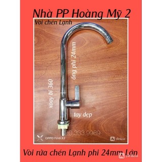 Vòi rửa chén bát Lạnh Xoay bi cực nhẹ, inox 304 mạ Crome bóng phi 24