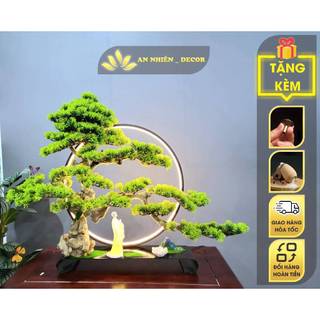 Tiểu cảnh kệ cây bonsai đèn led vòng hào quang trang trí - tặng kèm nụ trầm