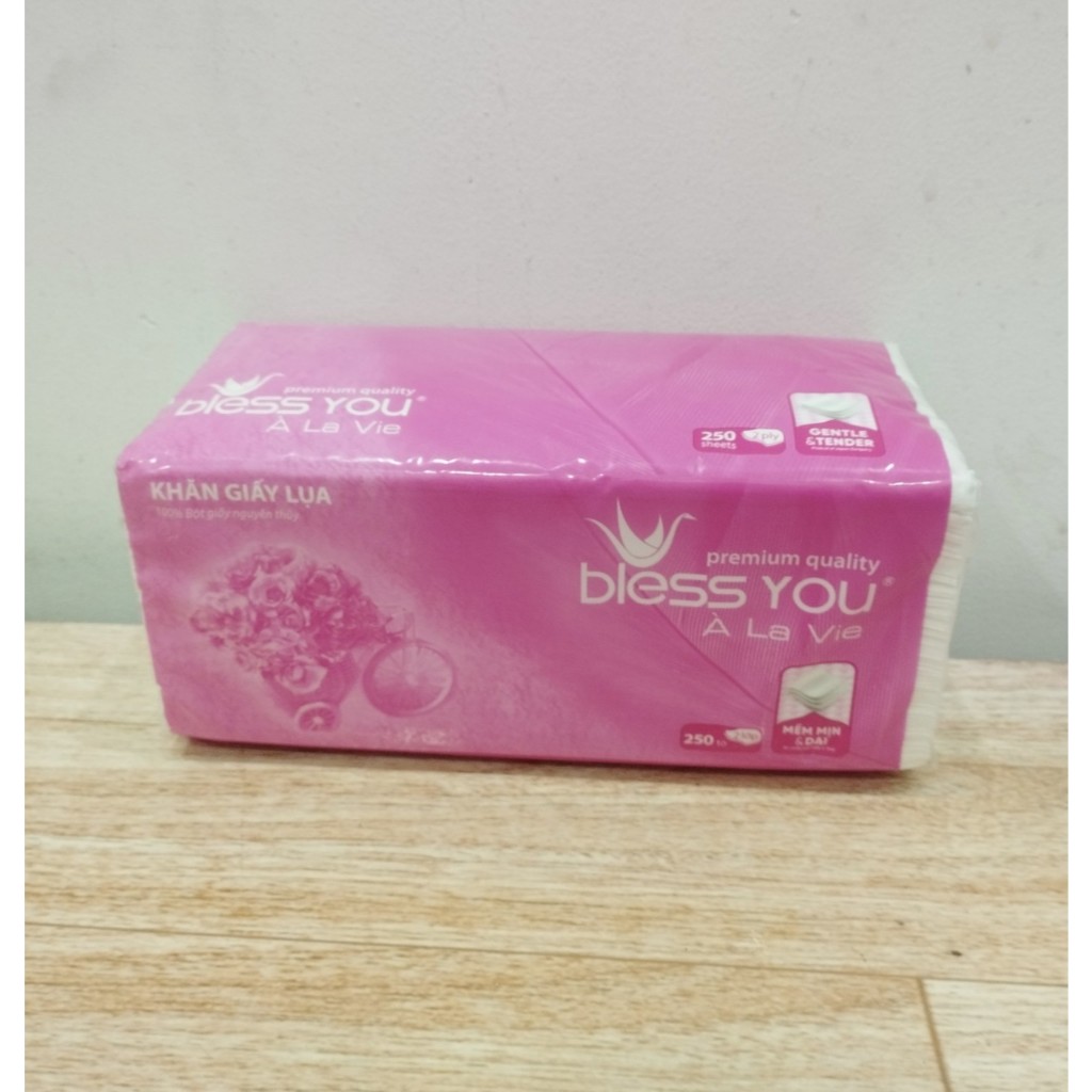 khăn giấy lụa Bless You 2 lớp cao cấp 250 tờ (Loại 1)