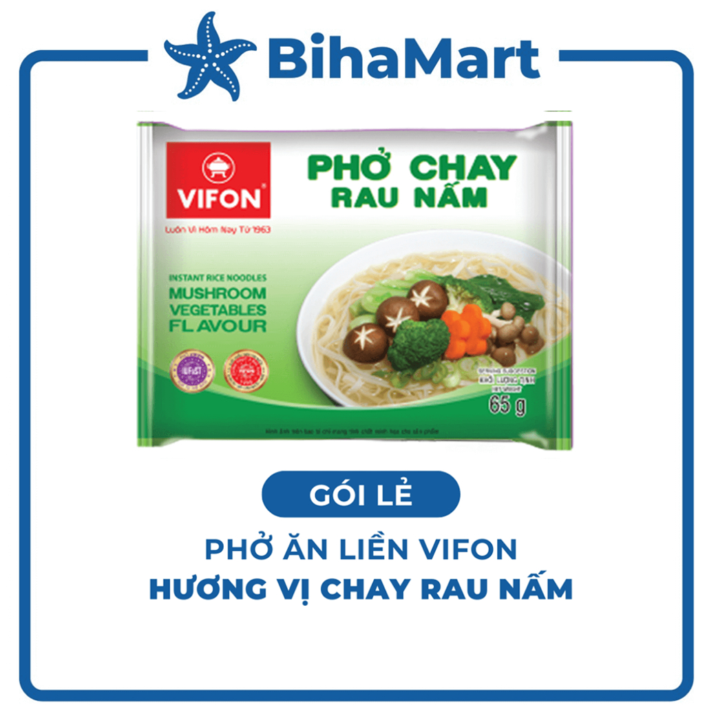 [GÓI LẺ] - VIFON – Phở Vifon ăn liền hương vị Chay Rau Nấm (65g/gói) – Phở ăn liền Vifon