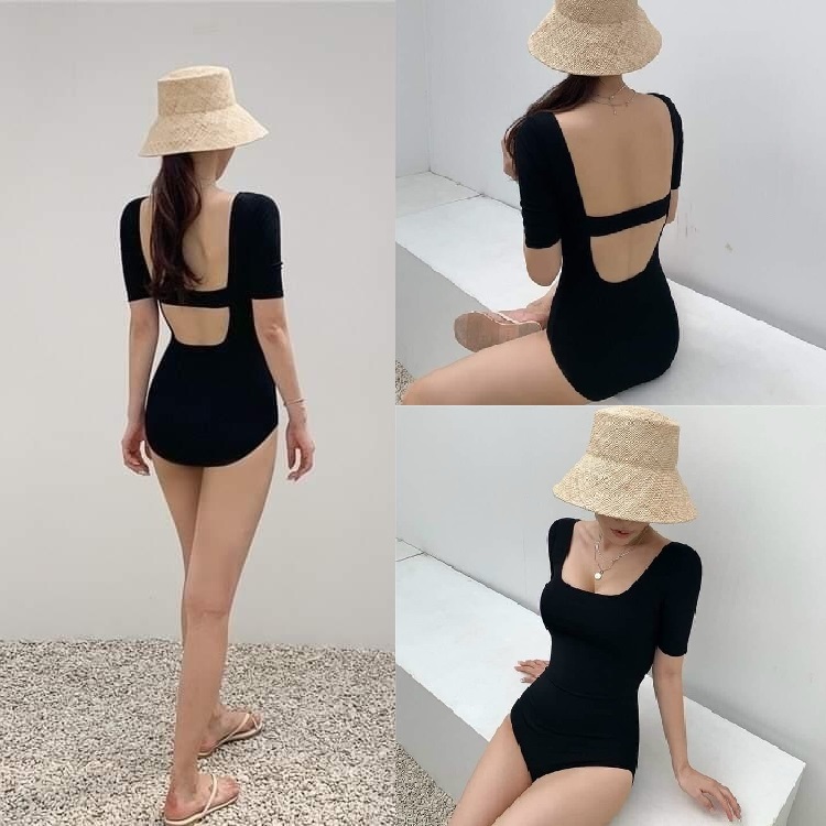 Bikini 1 mảnh sexy No93 bikini liền thân kín đáo dài tay dễ thương màu đen Đồ bơi nữ tay dài đi biển đẹp hở lưng | BigBuy360 - bigbuy360.vn