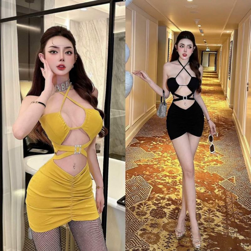 ĐẦM ÔM NHÚN KHOÉT EO DÂY CHÉO