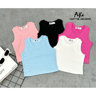 Áo croptop cho bé gái ba lỗ cổ tròn thun tăm trơn, áo thun bé gái - aki