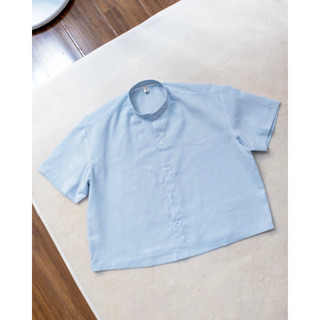 Sơ mi linen form boxy cổ tàu - monsieur