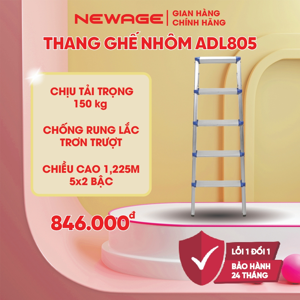 Thang nhôm ghế 5 bậc tay vịn gấp gọn, thang chữ A xếp gọn chính hãng Newage Store