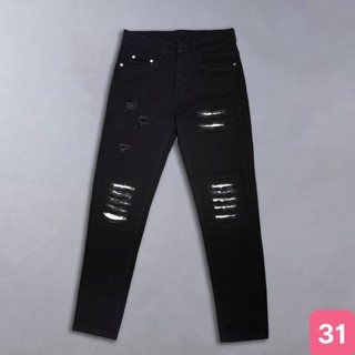 Quần jean nam vá da boy phố rách gối màu đen đậm chất bò co dãn 4 chiều cực đẹp rin nam form skinny Havado 12 mới