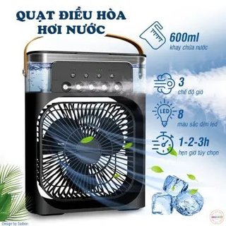 Quạt Phun Sương Mini Có Khay Chứa Đá 600ml , Điều Hoà Phun Sương Tạo Ẩm Làm Mát Kiêm Đèn Ngủ Có Chế Độ Hẹn Giờ