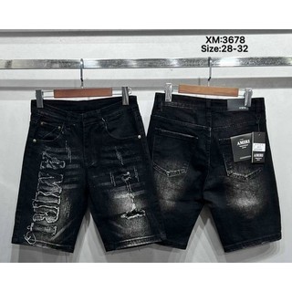 Quần short nam jean đen rách co giãn cao cấp thêu logo vải dày đẹp mẫu mới nhất AHFASHION