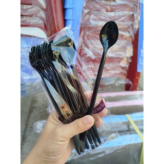 Muỗng sinh tố, muỗng cà phê nhựa đen, nhựa màu cán dài hàng Rico