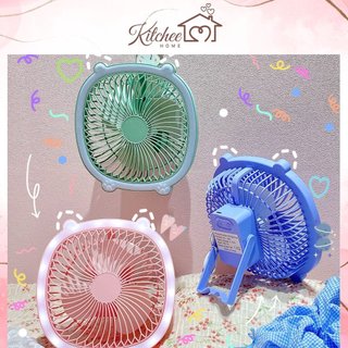 Quạt Để Bàn Tích Điện 3 Tốc Độ Gió Có Móc Treo Tường Và Viền Đèn Led, 3 Màu Sắc Đáng Yêu