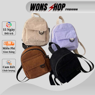 Balo nữ mini chất vải trơn dày dặn khóa kéo Wons04 balo học sinh sinh viên nữ màu đen be nâu tím nhỏ gọn tiện lợi giá rẻ