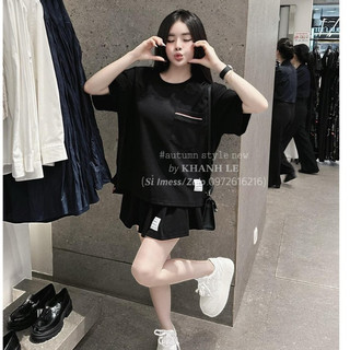 Set Bộ Đồ Nữ HOT TB Áo Phông Ngắn Tay Túi Ngực Viền Màu Mix Chân Váy Xếp Ly dễ thương Freesize B24
