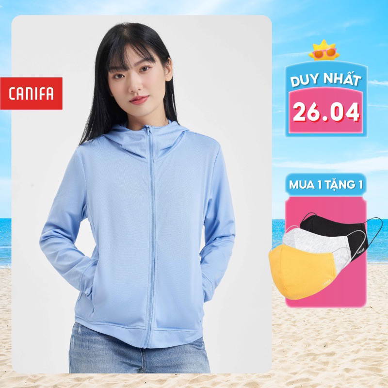 Áo chống nắng nữ CANIFA chất liệu polyester, có mũ, kéo khoá, túi 2 bên mẫu mới 2024 - 6OT24S002