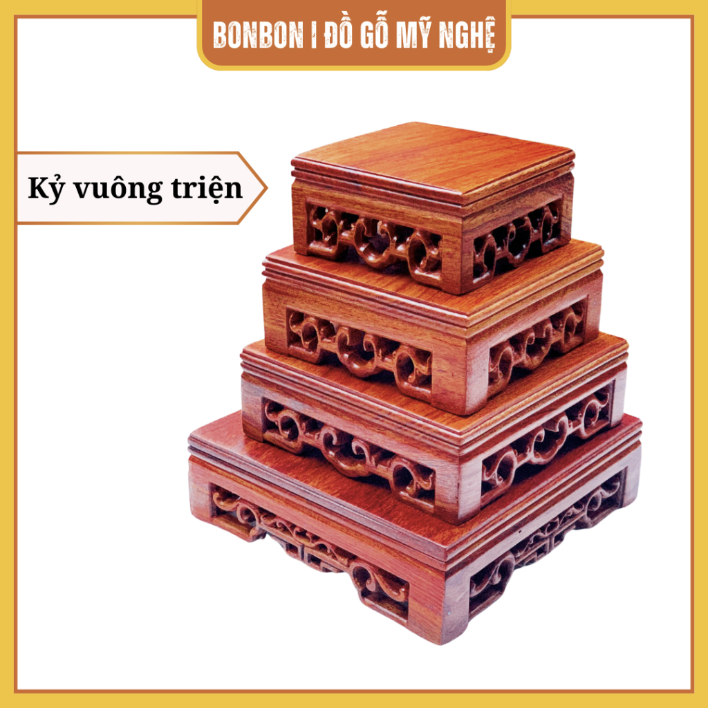 Kỷ vuông, đế bát hương, đôn gỗ mini chất liệu gỗ Hương cao cấp để tượng gốm, đồ thờ, kê ban Thần Tài