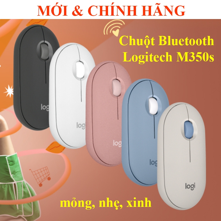 Chuột không dây Yên lặng Logitech M350S / M350 Pebble Kết nối Bluetooth / Usb, Nhỏ gọn, MacOS / PC, 