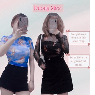 Áo croptop thun lưới mềm kèm bra họa tiết thiên thần đi biển co dãn thoải mái