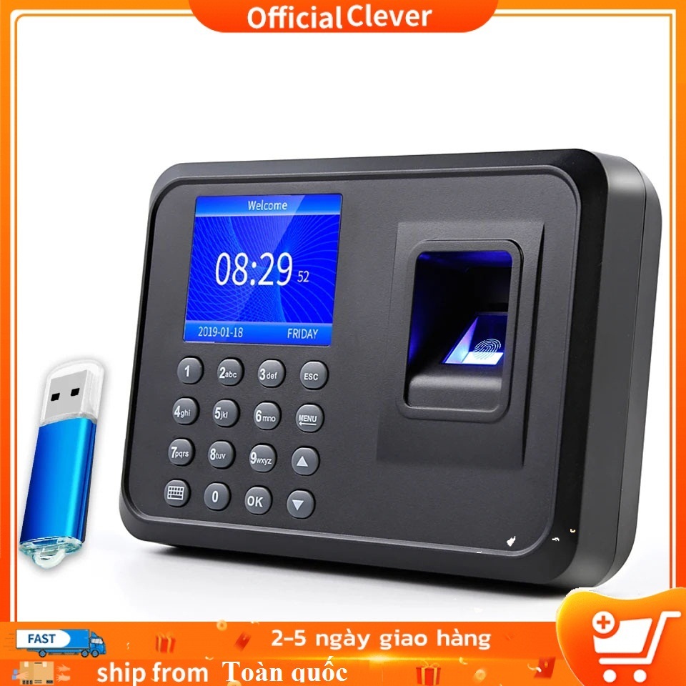 Máy Chấm Công Vân Tay Thông Minh F1 Tiếng Việt (Tặng USB + Cáp sạc) (BH 12 Tháng)