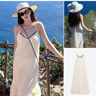(sẵn S/M)ĐẦM 2 DÂY HOẠT TIẾT TRẮNG TRƠN ZARA XUẤT