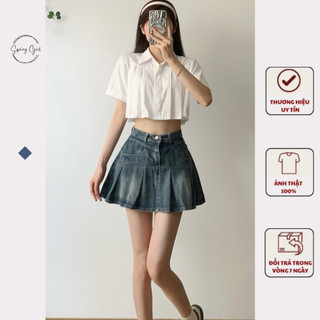 Chân váy jeans SPRING xếp ly dáng xòe chữ A CV0444/P13K16