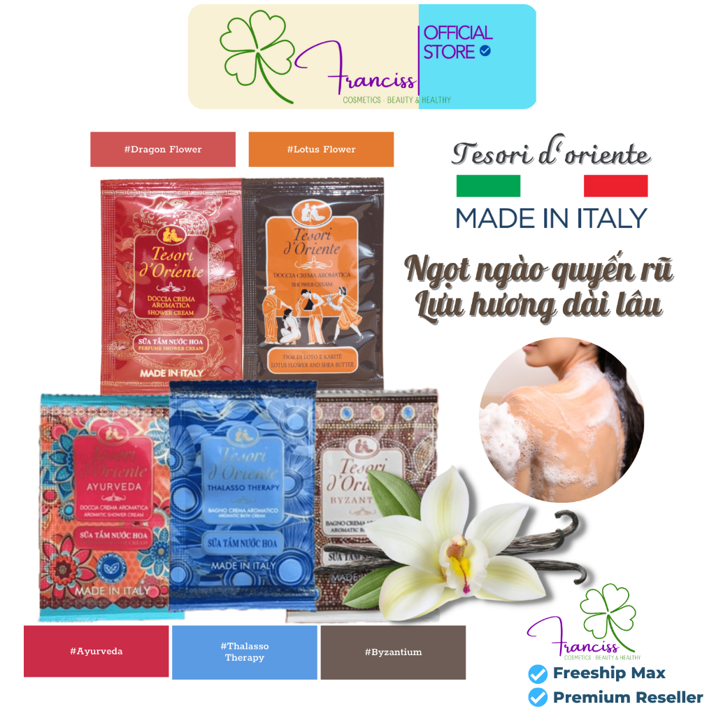 [COMBO 12 GÓI 9ML] Sữa Tắm Nước Hoa Ý Tesori D'Oriente Lưu Hương Dài Lâu 9mL