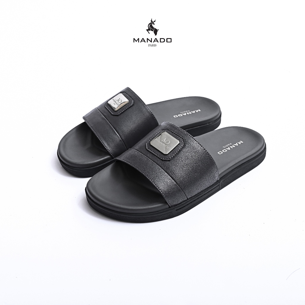 Dép nam MANADO Mã MND29, Dép quai ngang da bò, đế cao su chống trượt, quai khâu chắc chắn, fullbox (