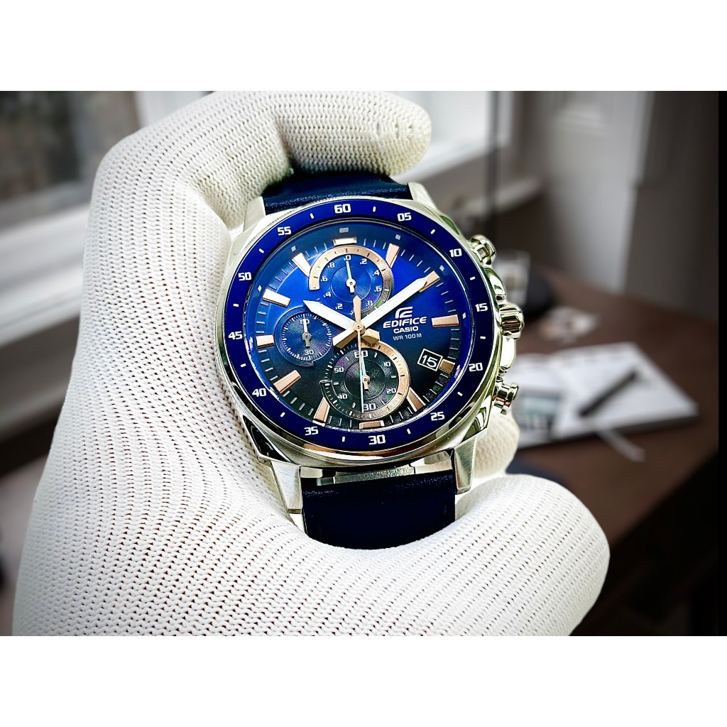 ĐỒNG HỒ NAM CHÍNH HÃNG Casio Edifice EFV-600L-2A Quartz Blue Dial Black Leather For Men