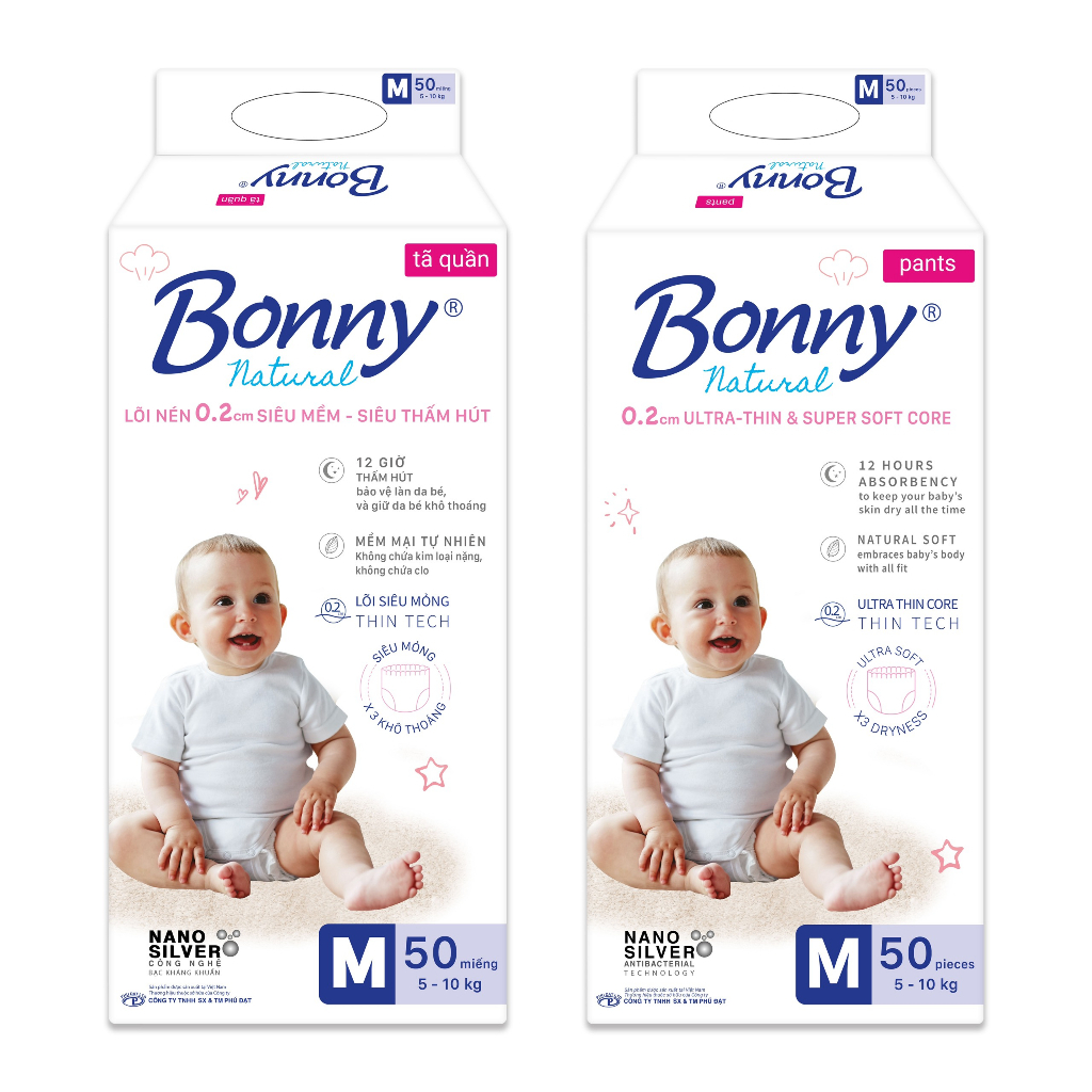 Tã quần Bonny M50 L50 XL50 XXL50 Bỉm quần Bonny Bỉm bonny Tã Bony Bỉm Bony Siêu mỏng, siêu thấm hút