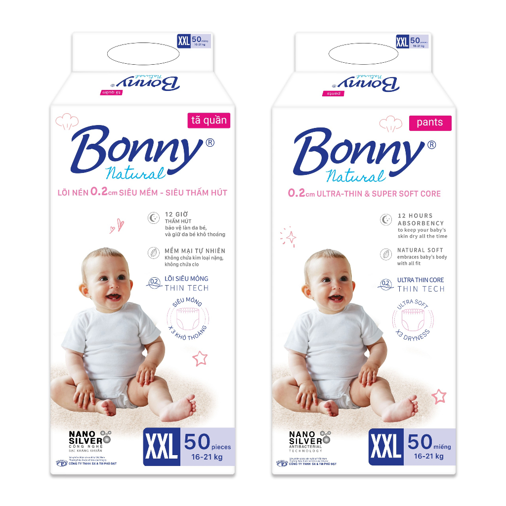 Tã quần Bonny M50 L50 XL50 XXL50 Bỉm quần Bonny Bỉm bonny Tã Bony Bỉm Bony Siêu mỏng, siêu thấm hút