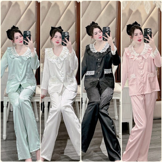 Đồ bộ Pyjama nữ Tay dài tiểu thư lụa xước trơn siêu xinh