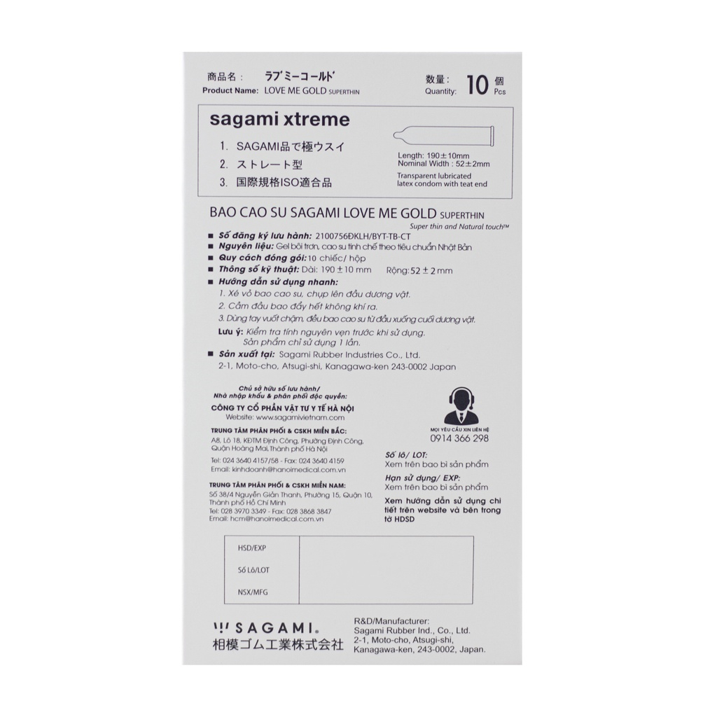 Bao cao su siêu mỏng trơn SAGAMI XTREME SUPER THIN, hộp 10 bcs xuất xứ Nhật Bản
