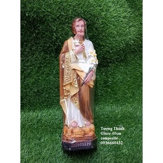 Tượng Thánh Giuse thợ 40cm màu nâu truyền thống chất liệu nhựa composite tượng công giáo