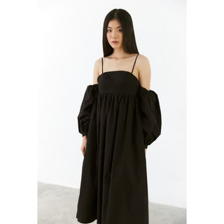 DOTTIE NEW TAG - Đầm midi tay phồng nữ đen bymo