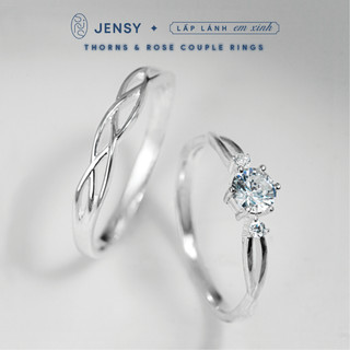 Nhẫn đôi bạc s925 cao cấp jensy gắn đá cz 5 ly "thorns & rose" ndarj4141. nhẫn đôi bạc 925 nam nữ