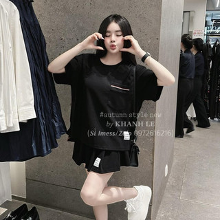 Set Bộ Đồ Nữ HOT TB Áo Phông Ngắn Tay Túi Ngực Viền Màu Mix Chân Váy Xếp Ly dễ thương Freesize B24