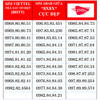 Sim Viettel Trả sau Số đẹp, dạng số ABAB theo yêu cầu, SIM 8X8X chính chủ
