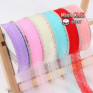 Cuộn ruy băng ren lưới 23 mét hoạ tiết bo tròn , phụ kiện trang trí hộp quà, giỏ quà, phụ kiện hoa