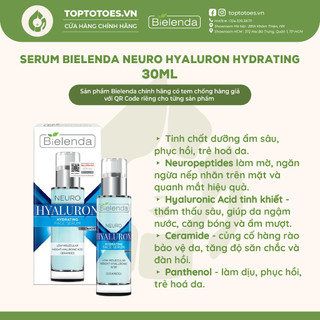 Serum Bielenda Neuro Hyaluron Hydrating dưỡng ẩm sâu, phục hồi, trẻ hoá da