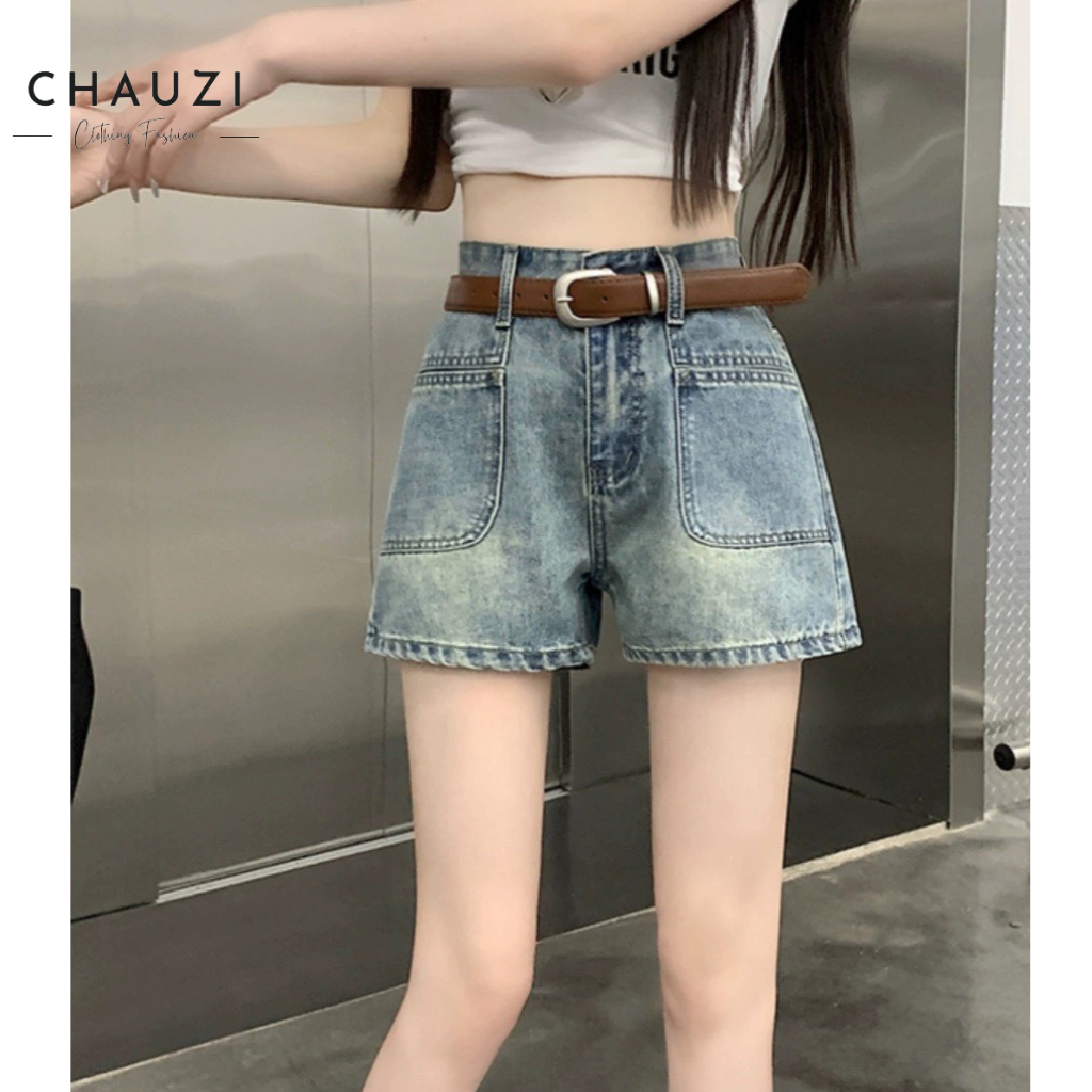 Quần Short Denim Chauzi Lưng Cao Phối Túi Trước Kèm Đai Cho Nữ Cao Cấp Phong Cách Thời Trang Hàn Quốc QD247 BIGSIZE | BigBuy360 - bigbuy360.vn