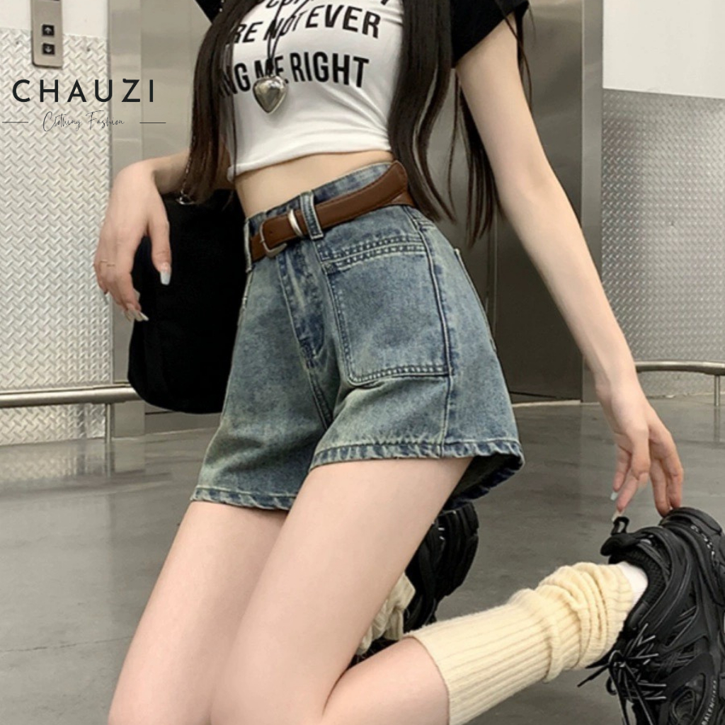 Quần Short Denim Chauzi Lưng Cao Phối Túi Trước Kèm Đai Cho Nữ Cao Cấp Phong Cách Thời Trang Hàn Quốc QD247 BIGSIZE | BigBuy360 - bigbuy360.vn