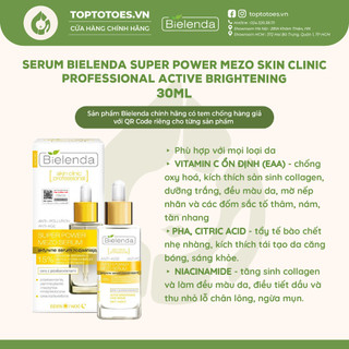 Serum Bielenda Super Power Mezo Skin Clinic Professional Active Brightening 30ml dưỡng trắng và trẻ hóa da