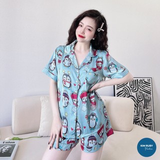 Bộ Pijama nữ mặc nhà tay ngắn quần đùi Kim Ruby Fashion chất lụa latin cao cấp mềm mượt thoáng mát không nhăn may kỹ