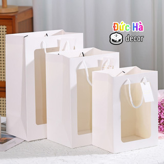 COMBO 50 Túi giấy mặt kiếng mica đựng hoa, quà tặng xinh xắn